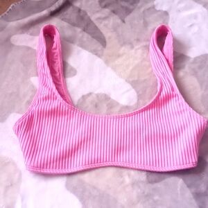 Pink Ribbed Bikini Top